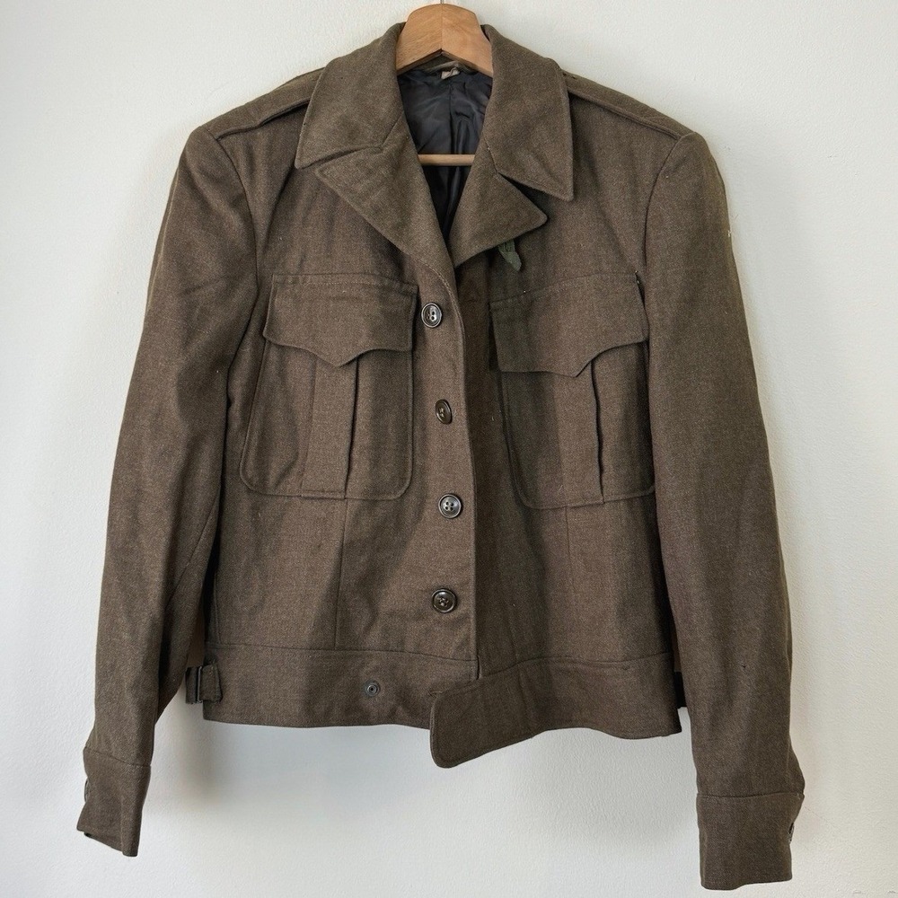 Vintage 1943 World War 2 Wool Button Up Collared Brown WW2 Field Jacket - Small